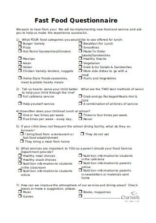 Fast food survey questions .
